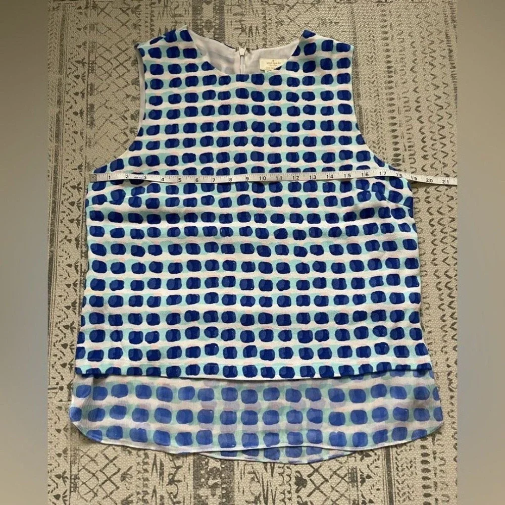 Kate Spade - Blue & White Brush‎ Dot Patterned Tank Sz M